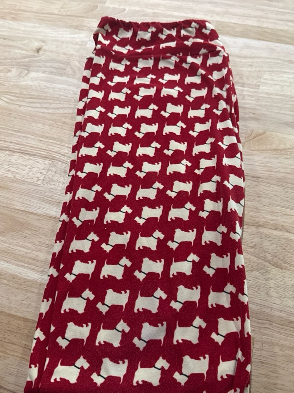 LuLaRoe Red Maxi Skirt with Cream Dog Print